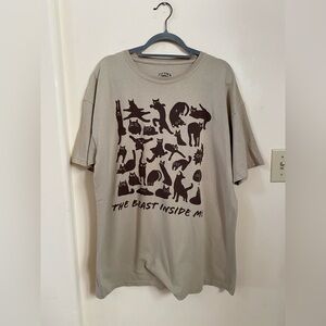 Call Your Mother The Beast Inside Me Graphic Cat Beige XL 100% Cotton Funny Tee